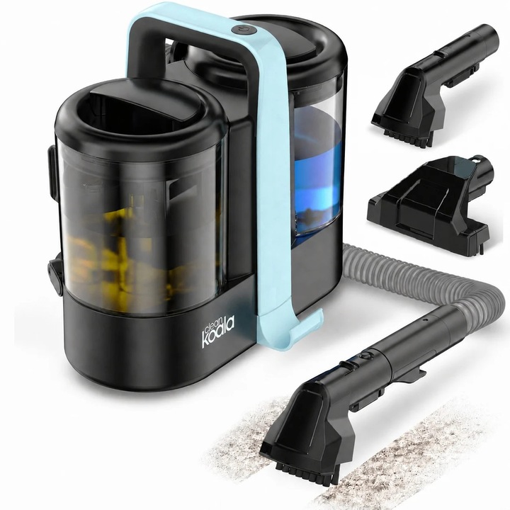 Aspirator cu spalare CleanKoala Carpet Cleaner, pt. canapele, fotolii, mochete, tapiterie auto si alte textile, >12 kPa, injectie extractie,1.5L, IPX4, compact, portabil, ideal auto, Negru