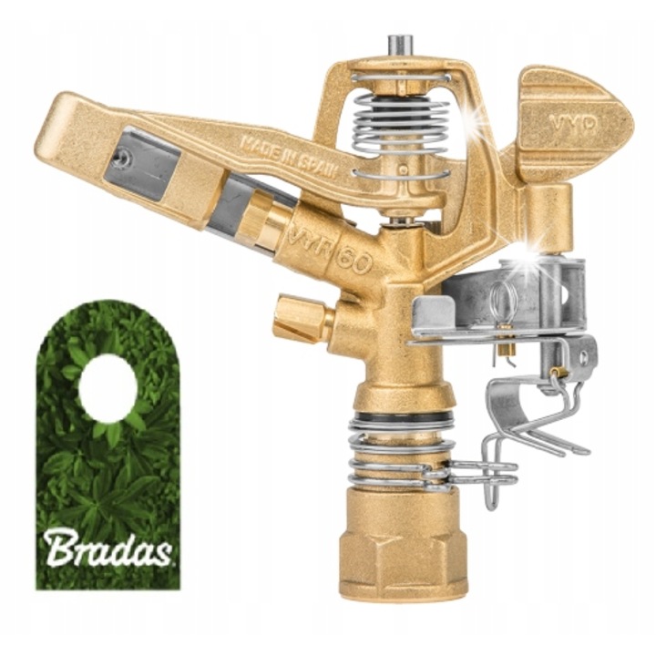 Пулсиращ разпръсквач Bradas 360°, месинг, 35м, 15.7x14.7см, вътрешна резба 3/4"