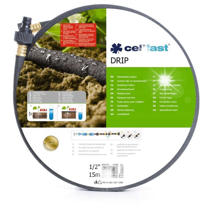 Cellfast Drip öntözőtömlő 1/2", 15m, víztakarékos, fekete