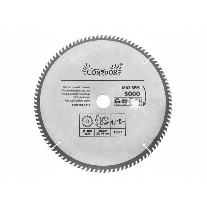 Disc pentru lemn Condor 300mm 100T otel dur 30x20x16mm