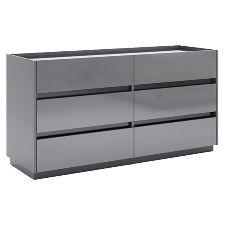 Comoda dormitor Teo TO66 cu 6 sertare, 140x72.5x46.5 cm, modern, antracit si grafit mat