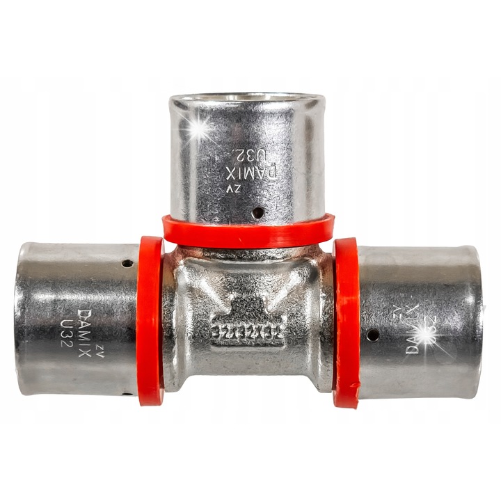Racord presat DAMIX, triplu, alama, inox, 32x32x32mm