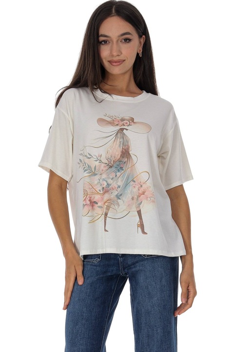 Tricou casual crem cu imprimeu Roh BR2965, Onesize