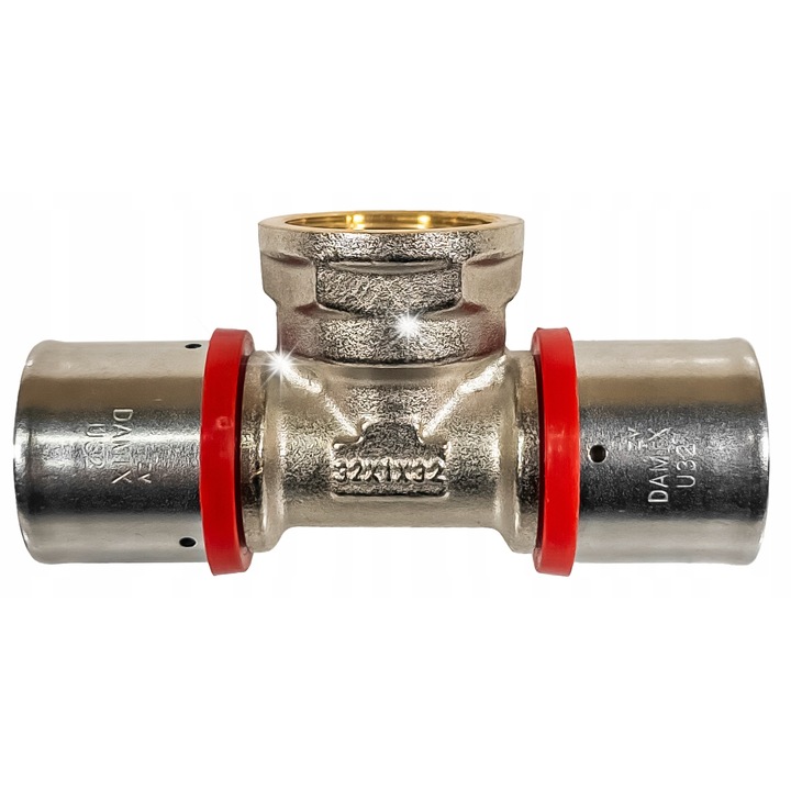 Racord presat DAMIX, PEX, alama, inox, 32x1x32, set