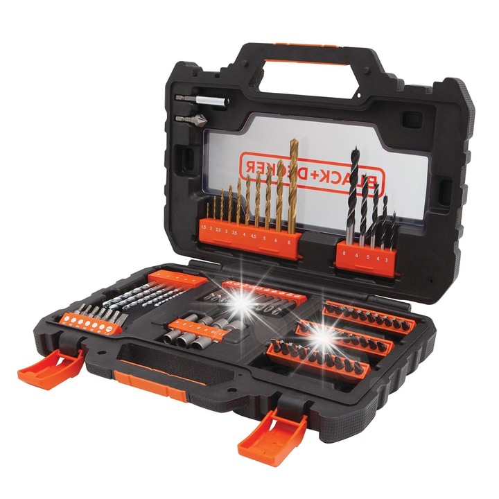 Black+Decker fúró- és csavarozó tartozékkészlet, 76 darabos, többszínű, kofferben