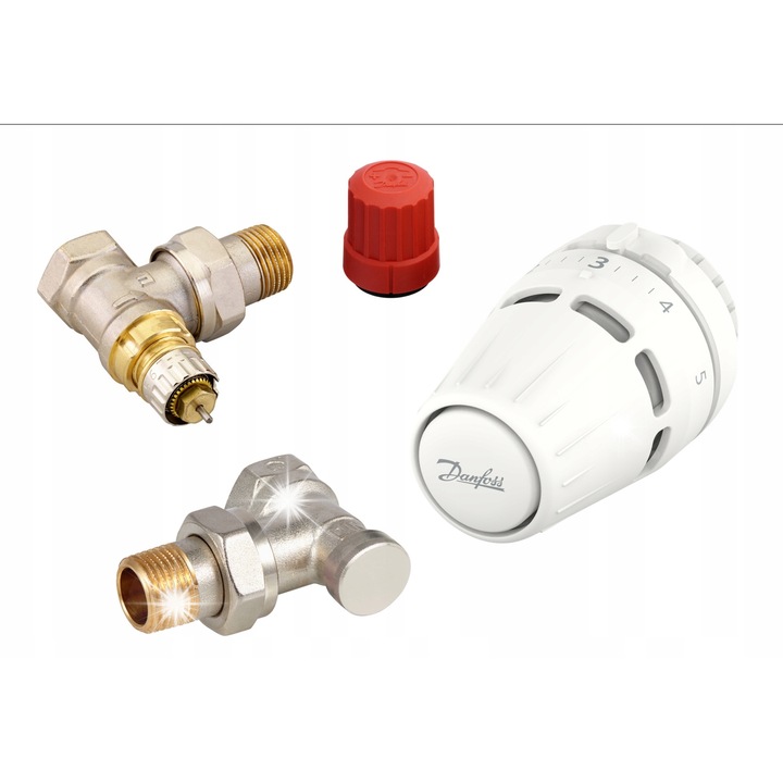 Danfoss Regus termosztatikus szelep szett, sarok, fehér RAL 9016, DN15, 3 részes