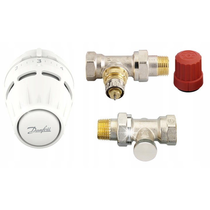 Термостатичен комплект Danfoss Regus, 3 части, бял RAL 9016, DN15, 8-28°C