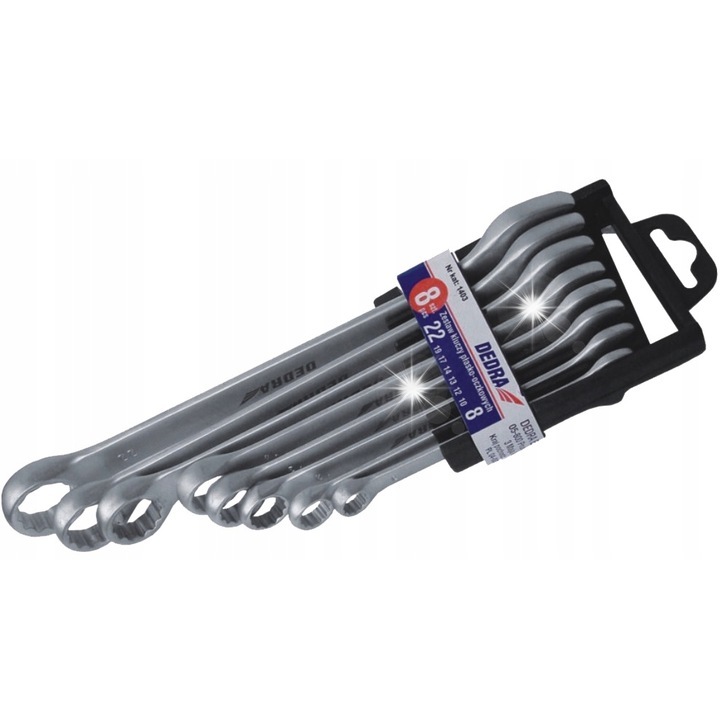 Set chei plate-ine Dedra 1401 8 piese CrV 6-19mm cu husa