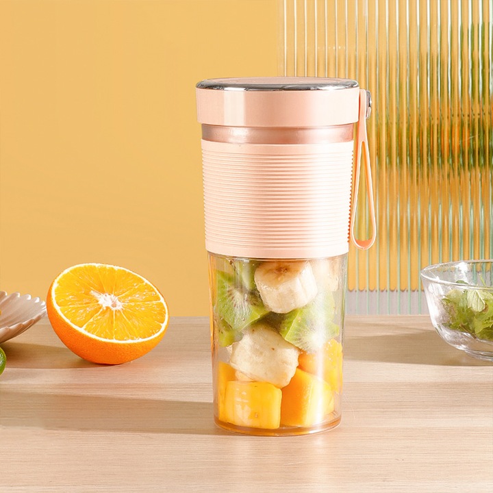 Blender portabil reincarcabil, Design compact, Usor de transportat, Utilizare rapida oriunde, 450 ml, Albastru deschis