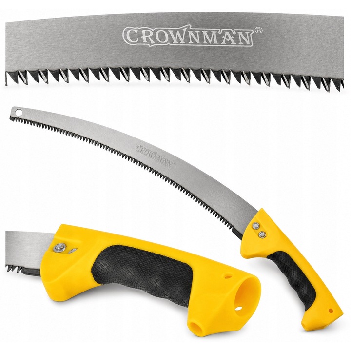 CROWNMAN 330 mm kézi kerti fűrész, 65Mn szénacél ívelt penge, 7 TPI, ergonomikus csúszásmentes TPR markolat, ágak, fa és fák vágásához, nyélre szerelhető