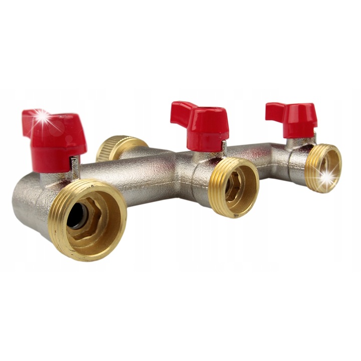 Distribuitor 3 cai Bradas cu robinete 3/4" alama