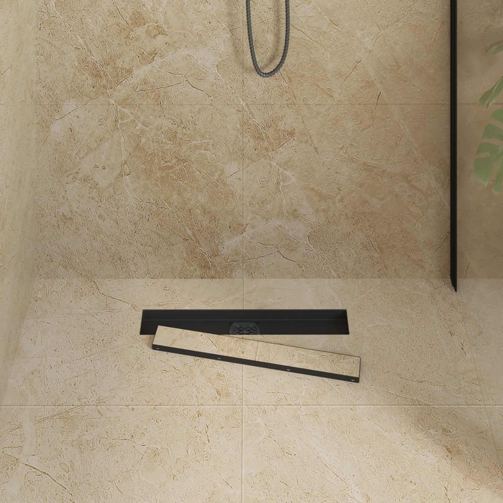 Rigola de dus vidaXL, otel inoxidabil, capac reversibil, negru, 50x11cm