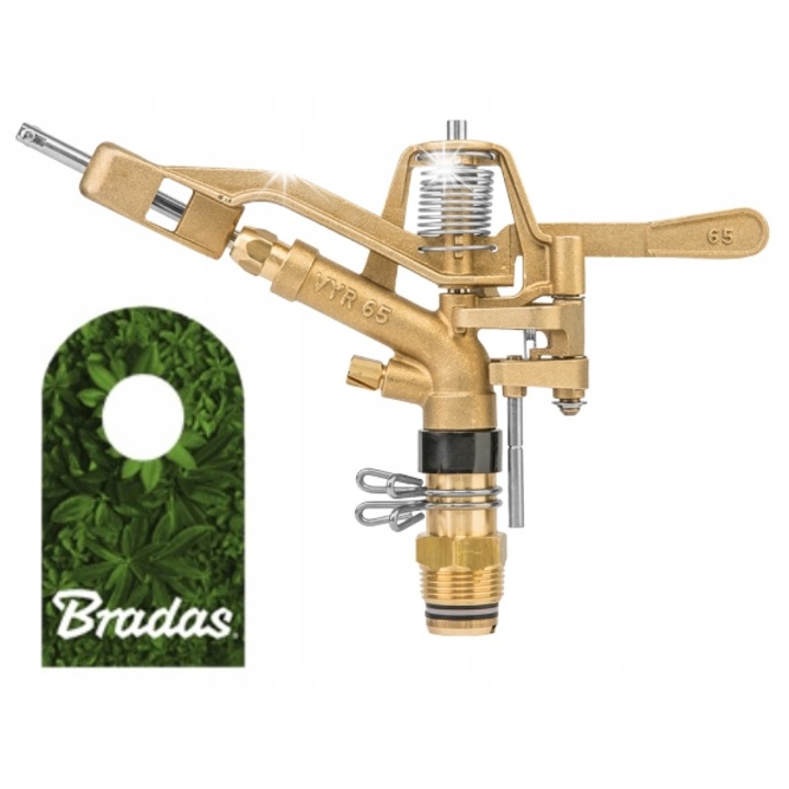 Въртящ се импулсен разпръсквач Bradas 360°, месинг, 50м, 26.5x20см