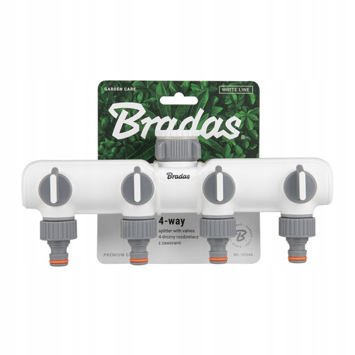Разклонител за вода Bradas White Line с 4 изхода с кранове, бял, 1x0.75 инча