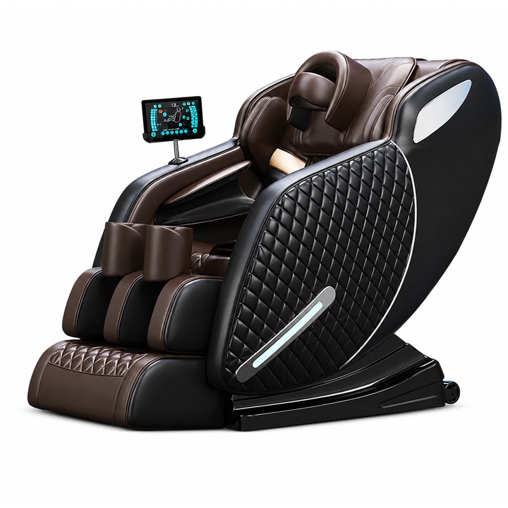 Fotoliu Masaj, TOPSCAUNE®, IGNIUS, AI Voice, Zero Gravity SL-Track, Airbag Full Body 360°, Incalzire Lombara, Bluetooth Audio, Tableta LCD Touchscreen, 10 Programe Automate, Reflexoterapie Talpi, Suport Picioare Extensibil, Piele PU Premium, Negru