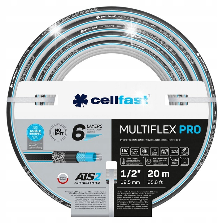Cellfast Multiflex Pro kerti tömlő 6 rétegű rugalmas 1/2" 20m