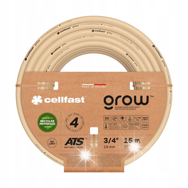 Градински маркуч Cellfast Grow 3/4", 15м, 4 слоя, UV устойчив, син