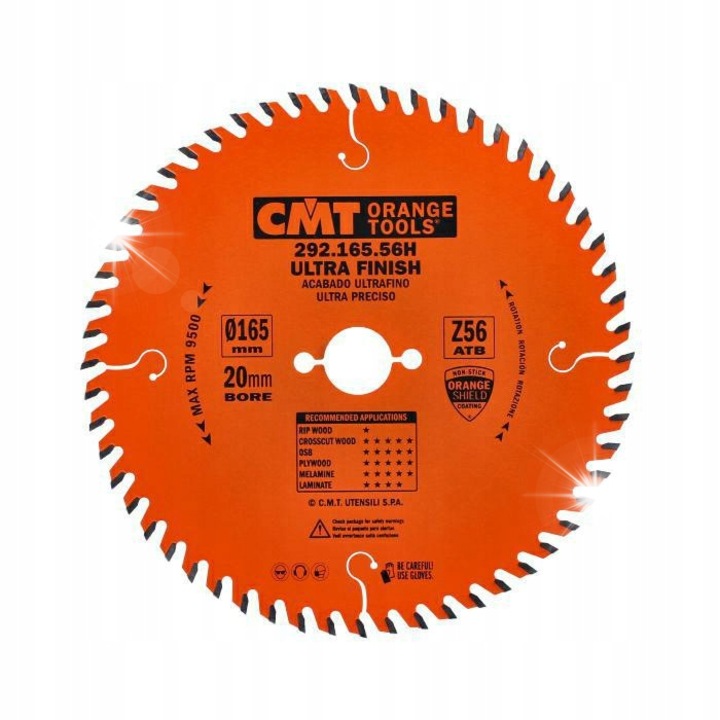Disc de taiere CMT 160x20mm, 56 dinti, ultr subtire, portocaliu, pentru lemn si MDF