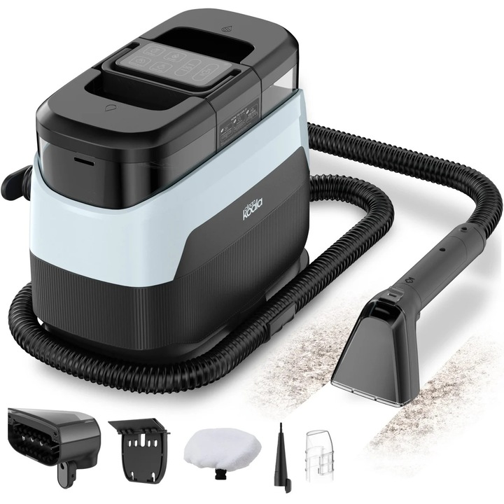 Aspirator cu spalare si abur CleanKoala Multi Heat 1650W, pt. canapele, fotolii, mochete, tapiterie auto si alte textile, >12 kPa, curata pete si igienizeaza, injectie extractie, 1.3L, Negru
