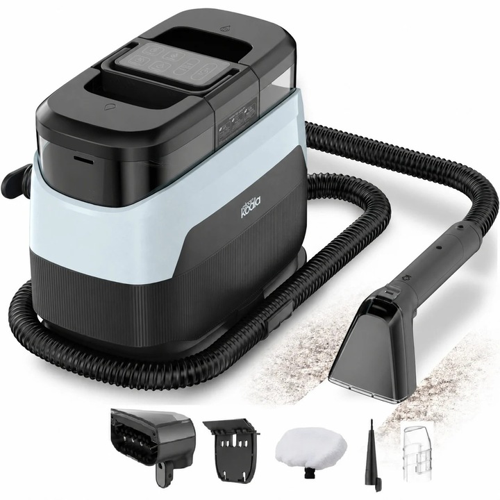 Aspirator cu spalare si abur CleanKoala Multi Heat 1650W, pt. canapele, fotolii, mochete, tapiterie auto si alte textile, >12 kPa, curata pete si igienizeaza, injectie extractie, 1.3L, Negru