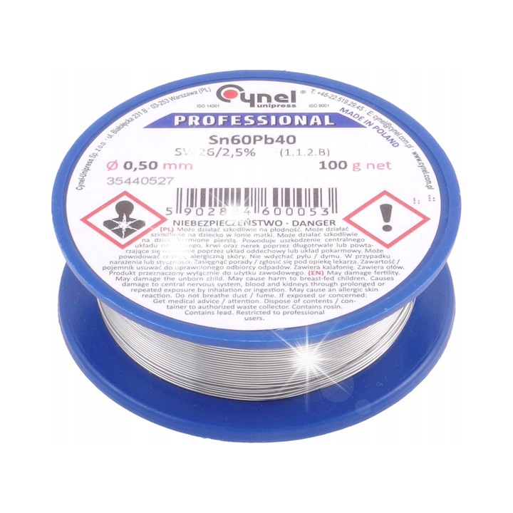 Cynel forrasztóhuzal 0,5mm SW26 folyasztószerrel 100g