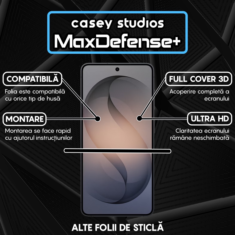 Folie Sticla CASEY STUDIOS™ pentru Samsung Galaxy S26, Full Cover 3D, Full Glue, Duritate Militara, Protectie Profesionala Ecran 3D, Anti Zgarieturi, Margini Negre