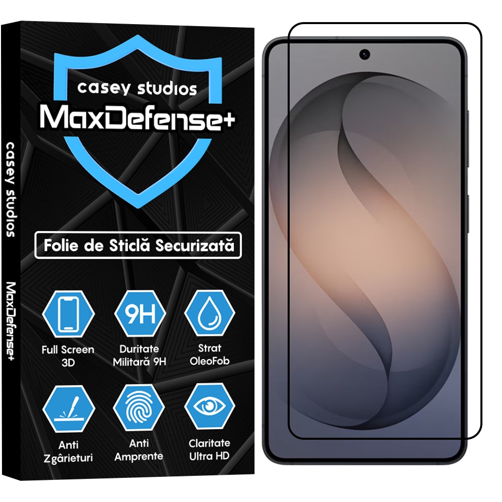 Folie Sticla CASEY STUDIOS™ pentru Samsung Galaxy S26, Full Cover 3D, Full Glue, Duritate Militara, Protectie Profesionala Ecran 3D, Anti Zgarieturi, Margini Negre