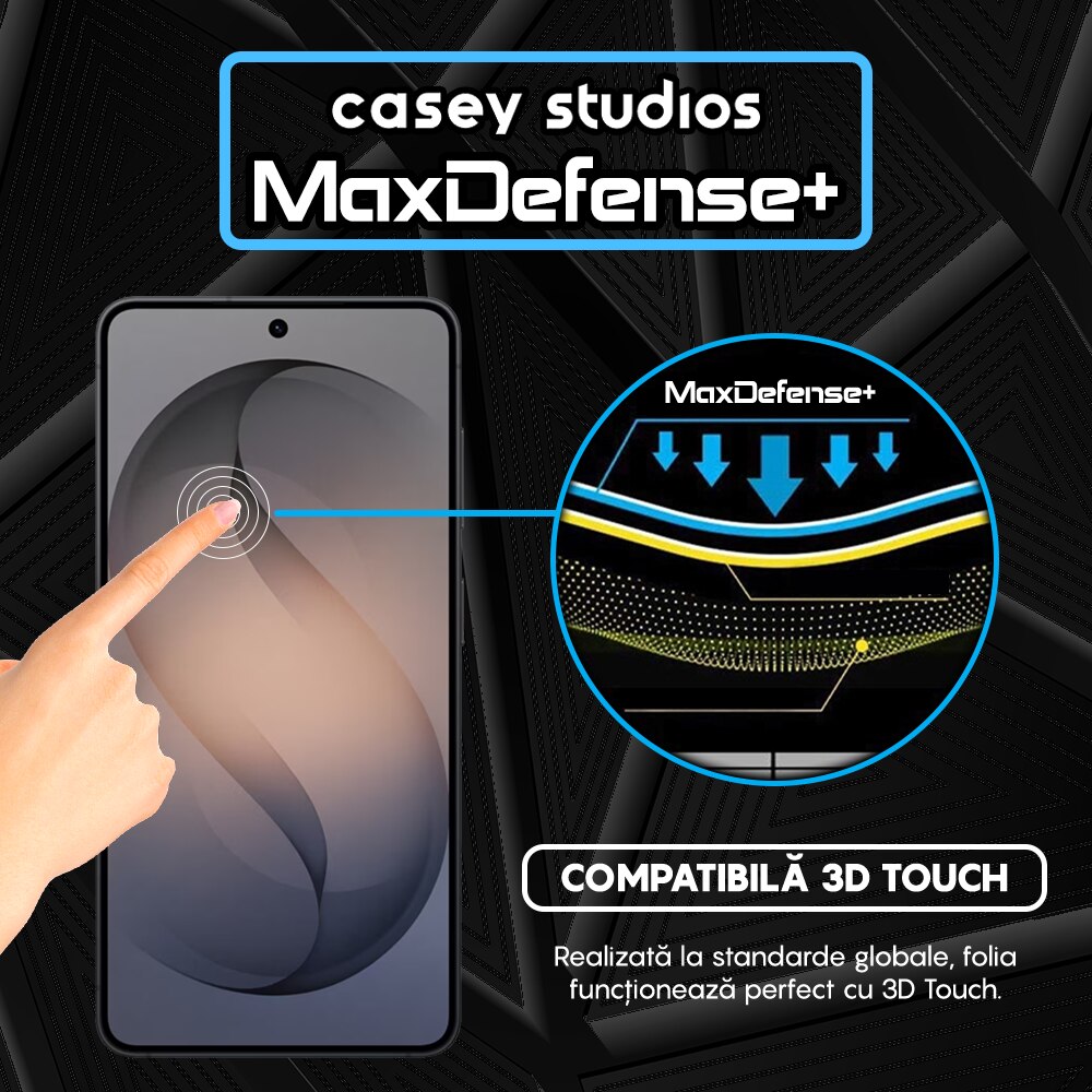 Folie Sticla CASEY STUDIOS™ pentru Samsung Galaxy S26, Full Cover 3D, Full Glue, Duritate Militara, Protectie Profesionala Ecran 3D, Anti Zgarieturi, Margini Negre