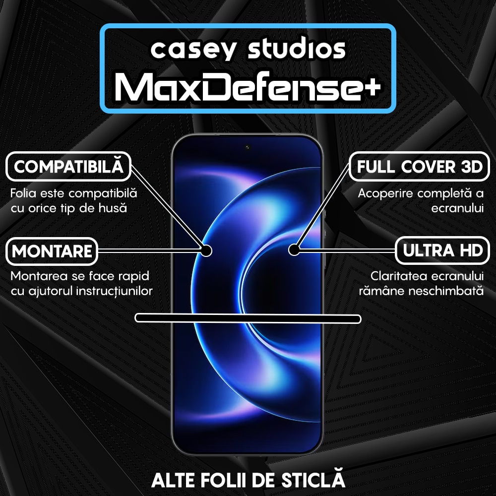 Folie Sticla CASEY STUDIOS™ pentru Xiaomi 17 Ultra, Full Cover 3D, Full Glue, Duritate Militara, Protectie Profesionala Ecran 3D, Anti Zgarieturi, Margini Negre