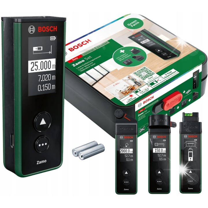 Dalmiera laser Bosch Zamo 4 set cu nivela roata si banda masuratoare, rosu, 104x38x23mm