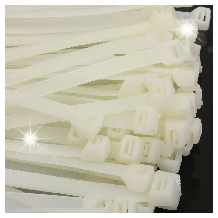 Set 100 cleme cablu Drel 9x720mm alb nylon 6.6