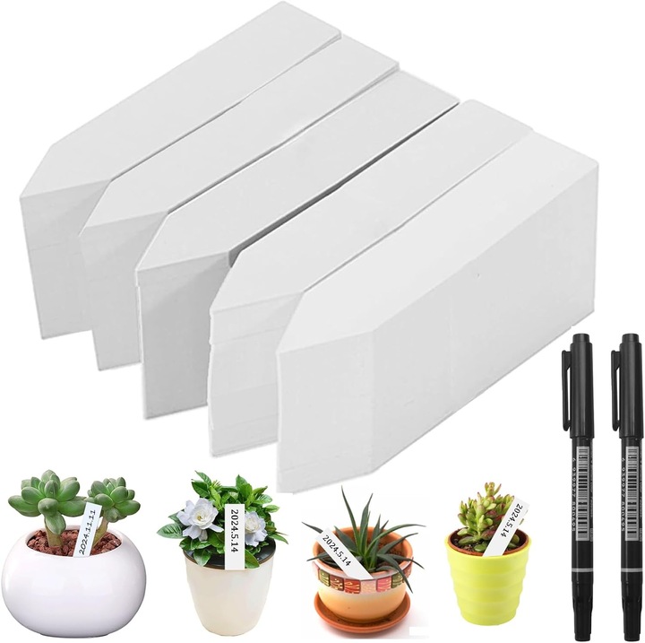 500 darab műanyag növénycímke, fehér növénycímkék 10x2cm, kültéri kerti címkék, újrafelhasználható vízálló címkék, 2 fekete markerrel, növényekhez és virágokhoz