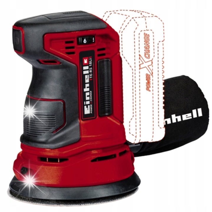 Slefuitor excentric Einhell Power X-Change 18V, 125mm, reglaj viteza, sistem aspirare praf