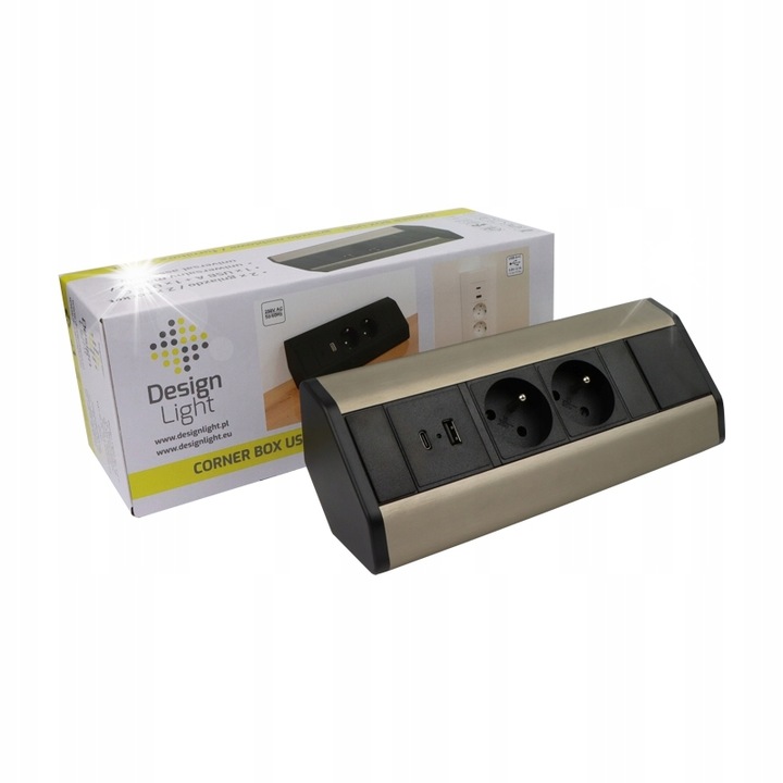 Prelungitor coltar Design Light 2 prize 2 USB negru 232x100x53mm 1.8m