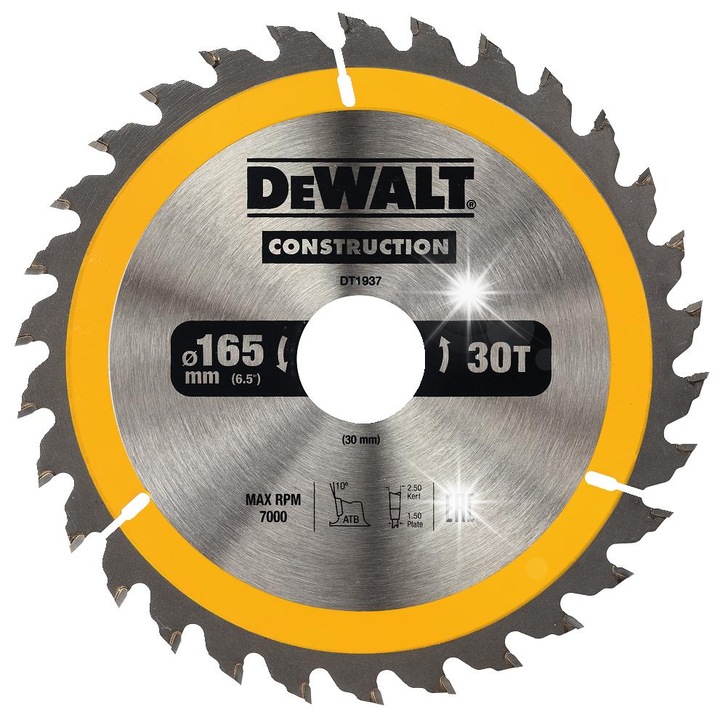 Panza circulara DeWalt 165x30mm 30 dinti pentru lemn durabila