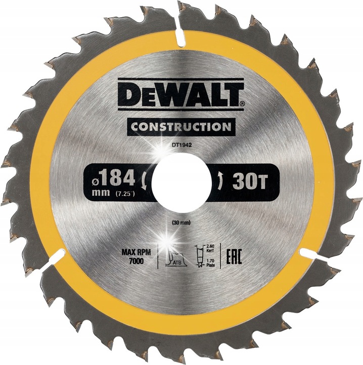 Disc fierastrau DeWalt DT1942 184x30mm 30 dinti galben