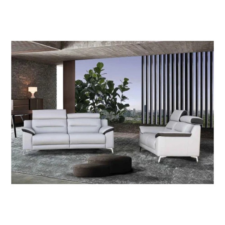 Set canapele BEL, 3 locuri cu 2 reclinere electrice si 2 locuri fara reclinere, tetiere reglabile, piele naturala italiana