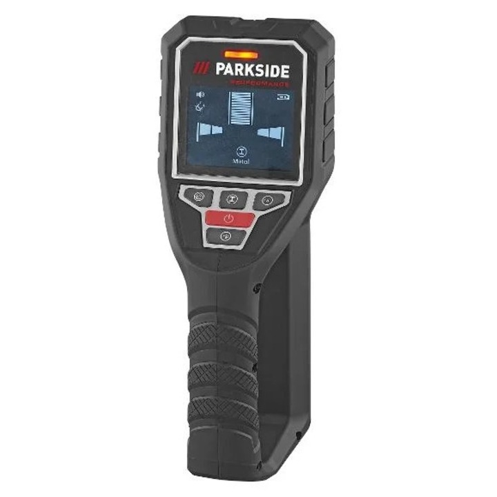 Detector Parkside pt verificarea peretilor, plafoanelor si a pardoselilor inainte de gaurire, detectarea metarialui magnetic si nemagnetic, cablu electric, metal, lemn, etc, detectare pana la 120 mm