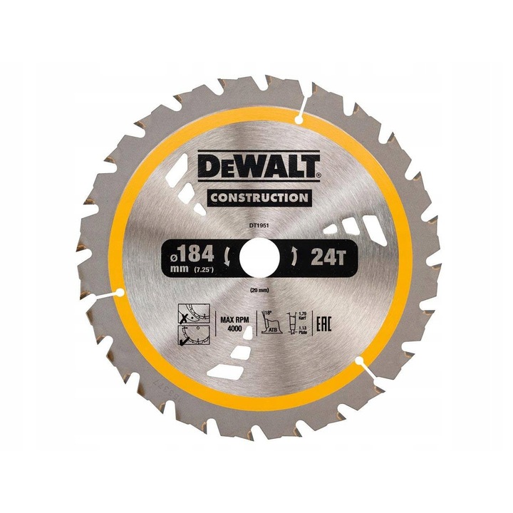 Disc de ferastrau DeWalt 184x20mm 24 dinti pentru lemn