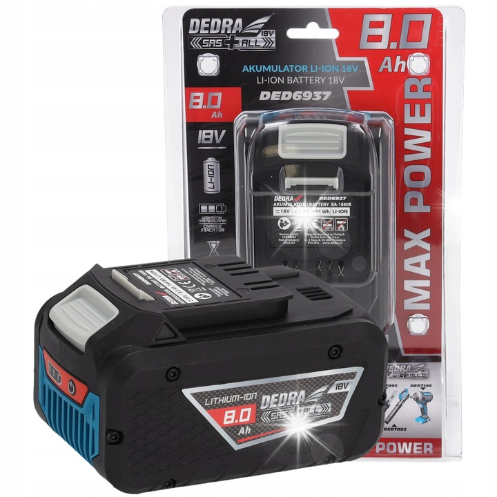 Acumulator Dedra SAS+ALL 18V 8Ah Li-ion 21700