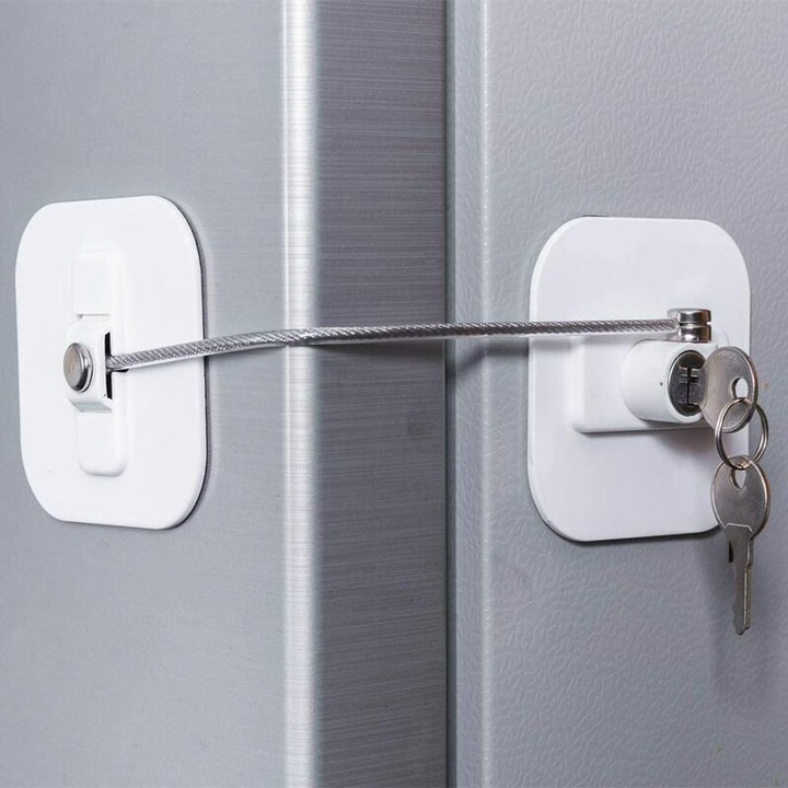 Incuietoare pentru frigider si congelator cu cheie pentru siguranta copiilor, incuietoare pentru securizarea frigiderelor si dulapurilor (1 set) alba