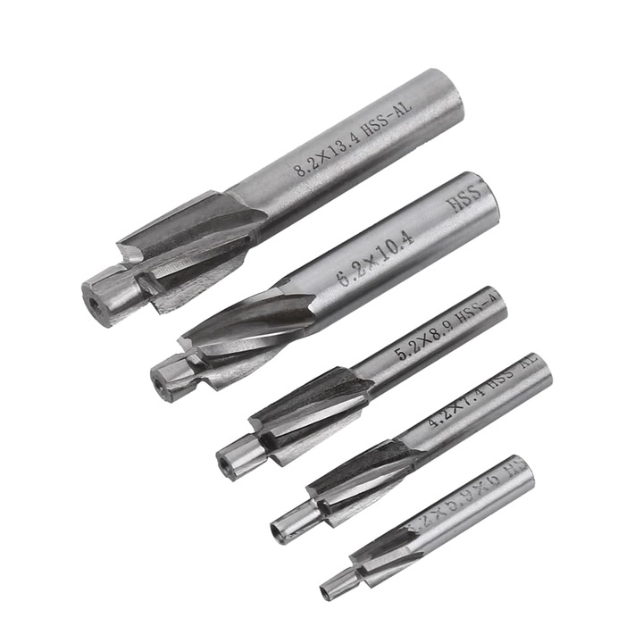Freza frontala, 5 buc. freze frontale HSS in trepte, burghiu pentru metal, set burghie pentru caneluri M3-M8, burghiu cu 4 caneluri pentru cupru, aluminiu, otel