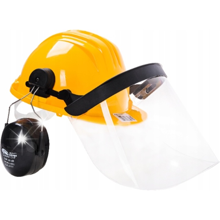 Casca protectie munca Drel 5-RS cu viziera transparenta si casti antifonice negre