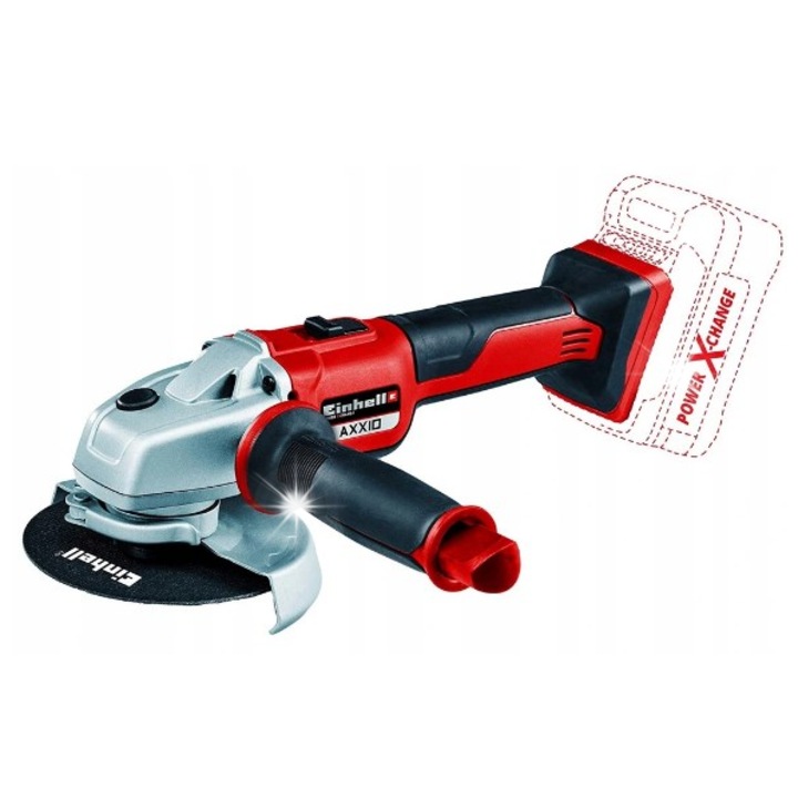 Ъглошлайф Einhell AXXIO 18/115 Q Solo, безчетков мотор, система Power X-Change 18V, бързо захващане на диска без инструменти, червен/черен, 1 бр