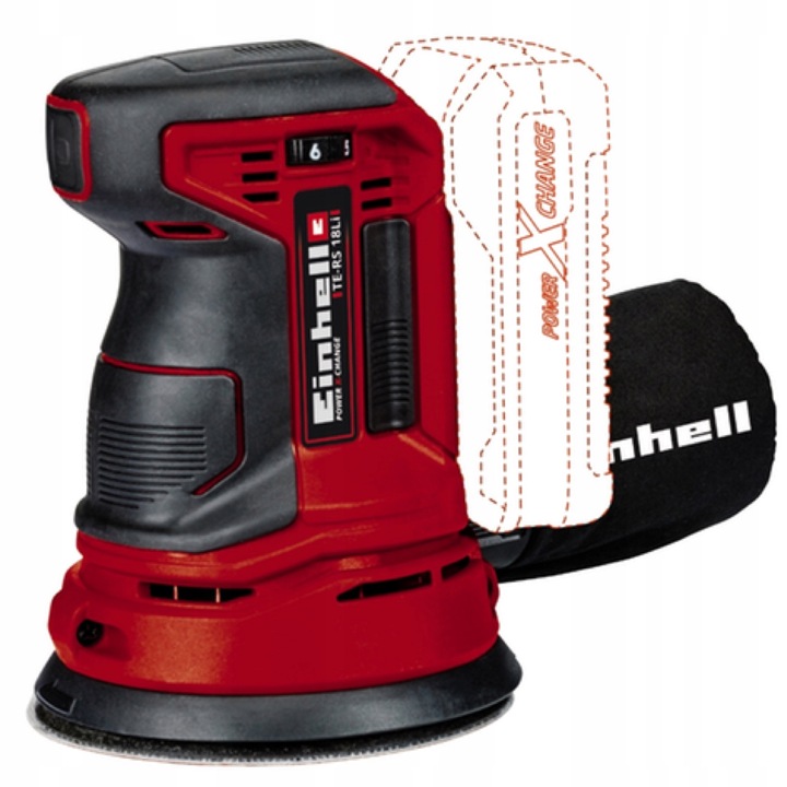 Slefuitor orbital Einhell TE-RS 18 Li-Solo, 18V Li-ion, reglare electronica a turatiei, sistem de aspirare a prafului, montare cu velcro, rosu/negru, 1 buc.