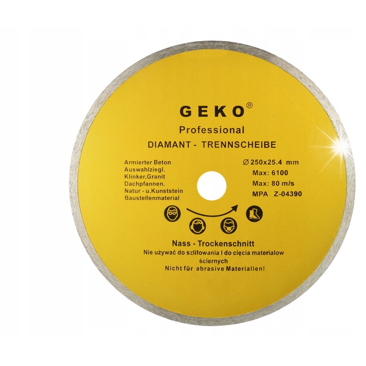 Disc diamantat pentru gresie Geko 250x10x25,4mm turbo