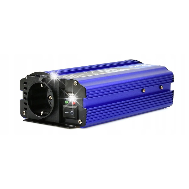 Geko autó inverter 12V 230V 600W tiszta szinusz USB 224x100x60mm
