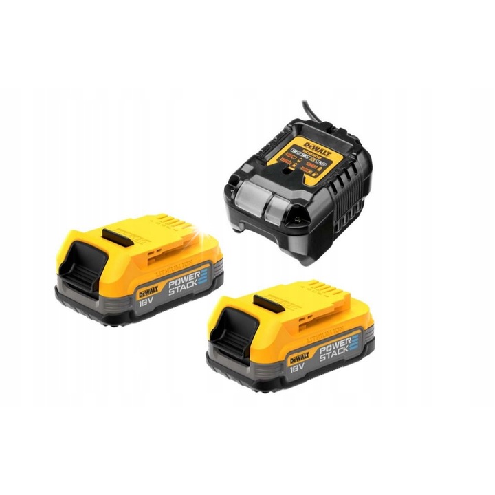 Set acumulator Li-Ion 18V 1,7Ah DeWalt, incarcator multivolt, compact, 104x65x43mm