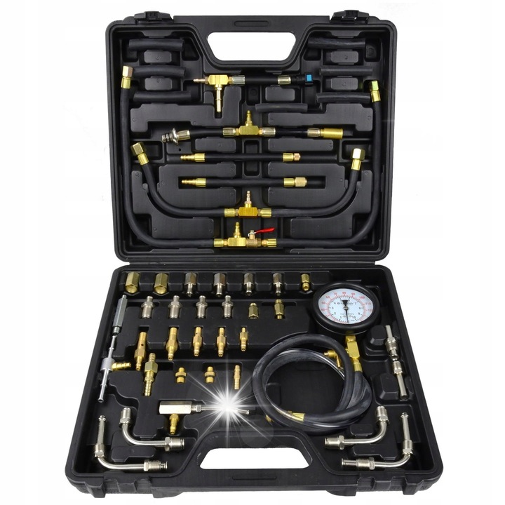 Tester presiune injectie benzina Geko manometru dublu 0-10bar 0-140psi set adaptori