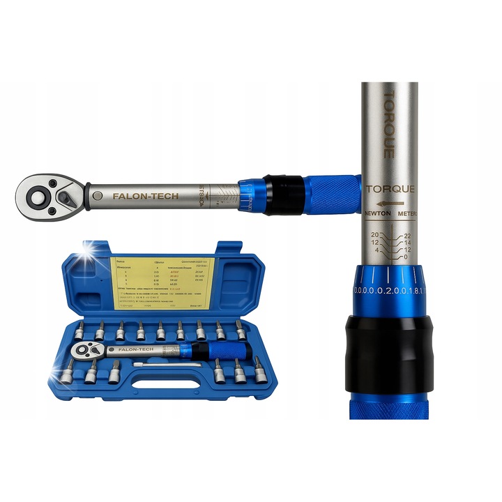 Falon-Tech nyomatékkulcs 2-24Nm készlet 16 darabos kék 1/4"